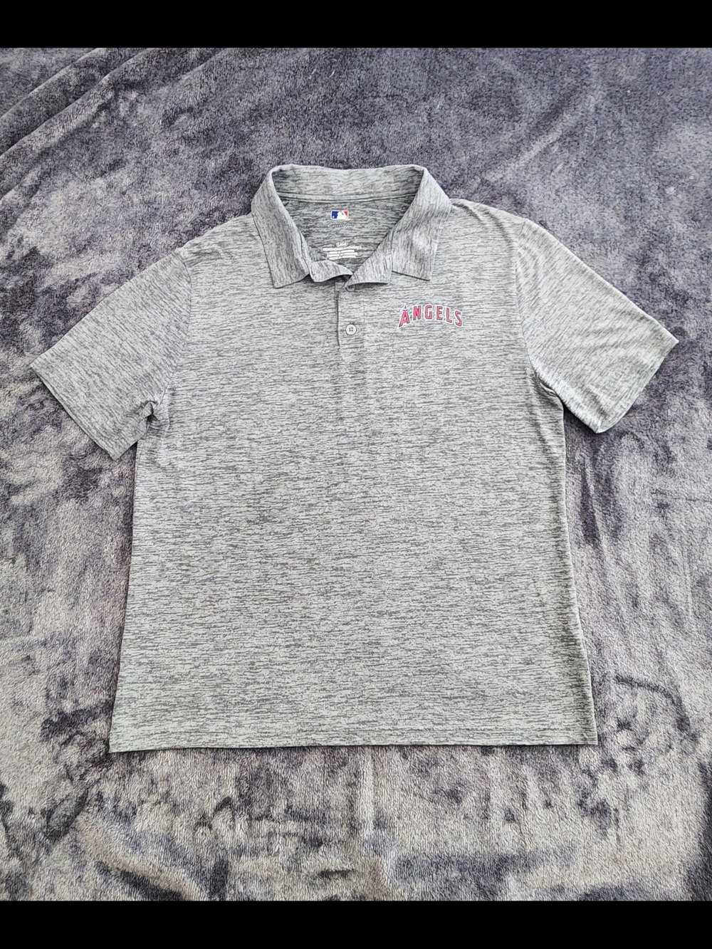 MLB LA Angels Heathered Grey Men's Polo Shirt Size L